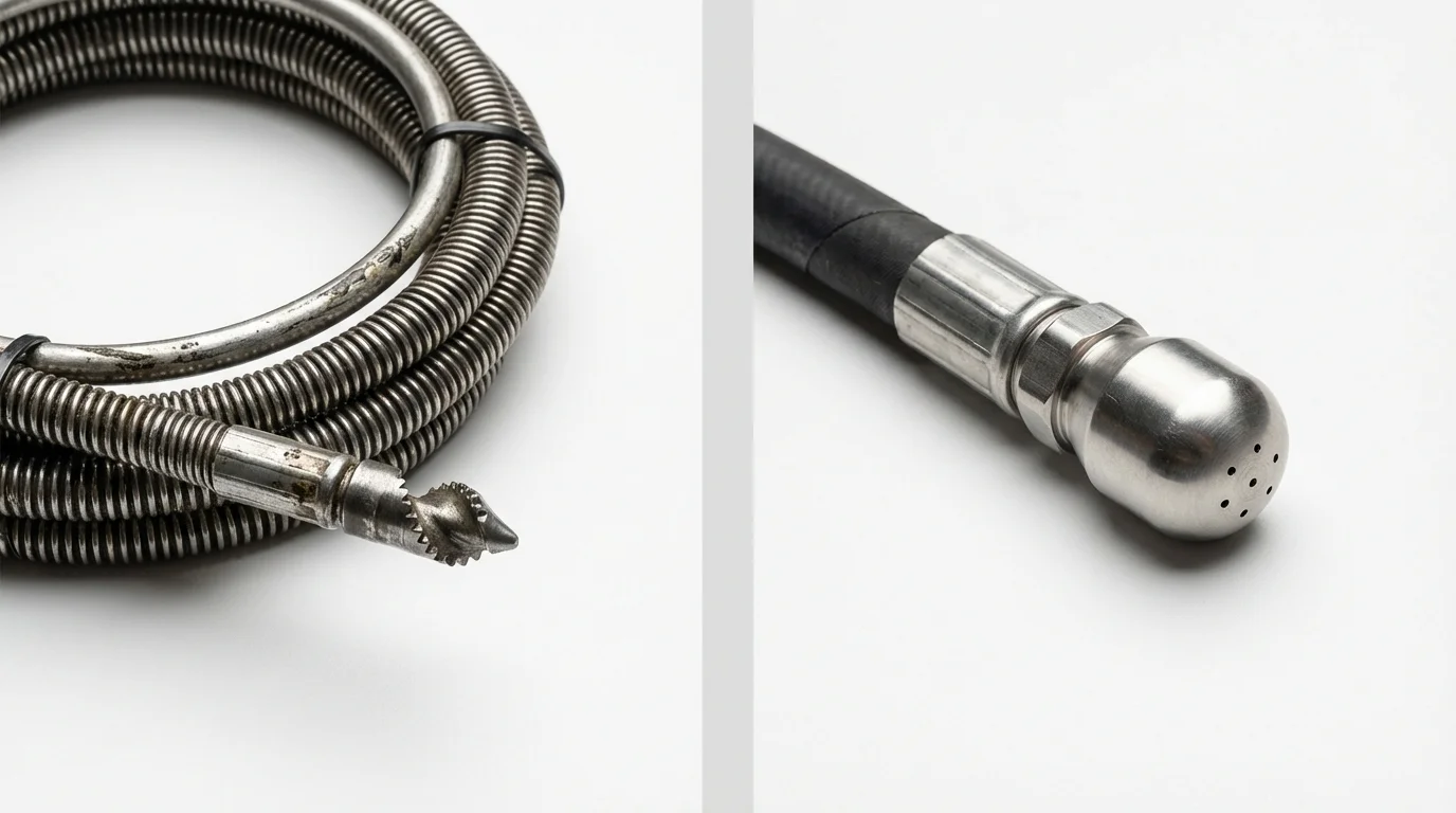 Drain snake cable and hydro jetting nozzle used for drain cleaning in Wolf Point, MT