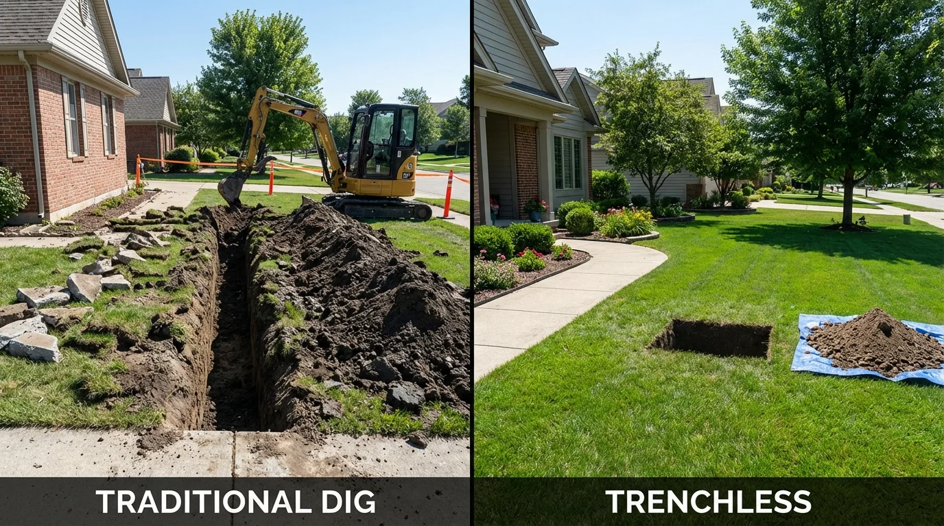 Trenchless sewer repair with minimal yard damage versus traditional excavation in Wolf Point, MT